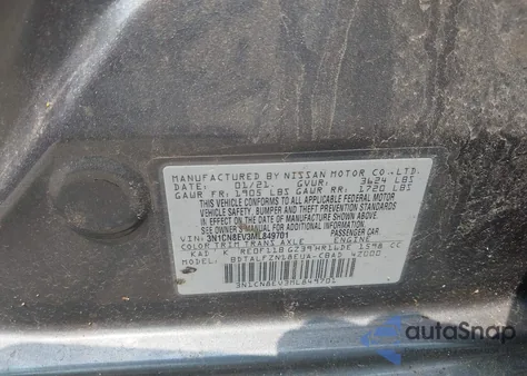 2021 Nissan Versa Sv Xtronic Cvt from USA, damaged, VIN 3N1CN8EV3ML849701